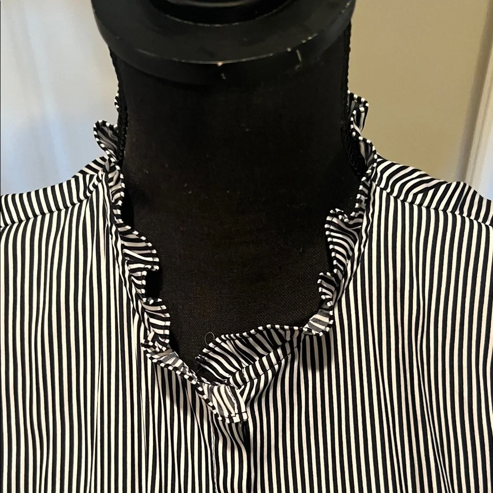 T Tahari Black and White Striped Button Down Shirt - Picture 3 of 10